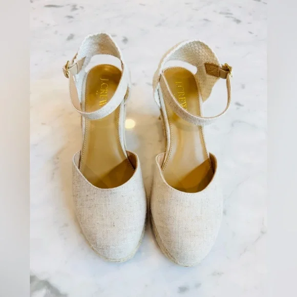 Preowned Women’s J. Crew Cream/Tan Espadrille Shoes with Ankle Strap Size 6 - Picture 1 of 5